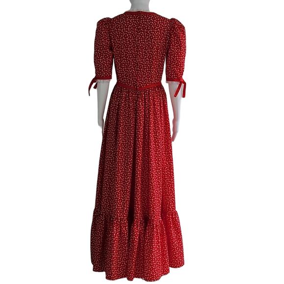 Cottagecore Ribbon Bows & Hearts Maxi Dress Size Small - Picture 3 of 13